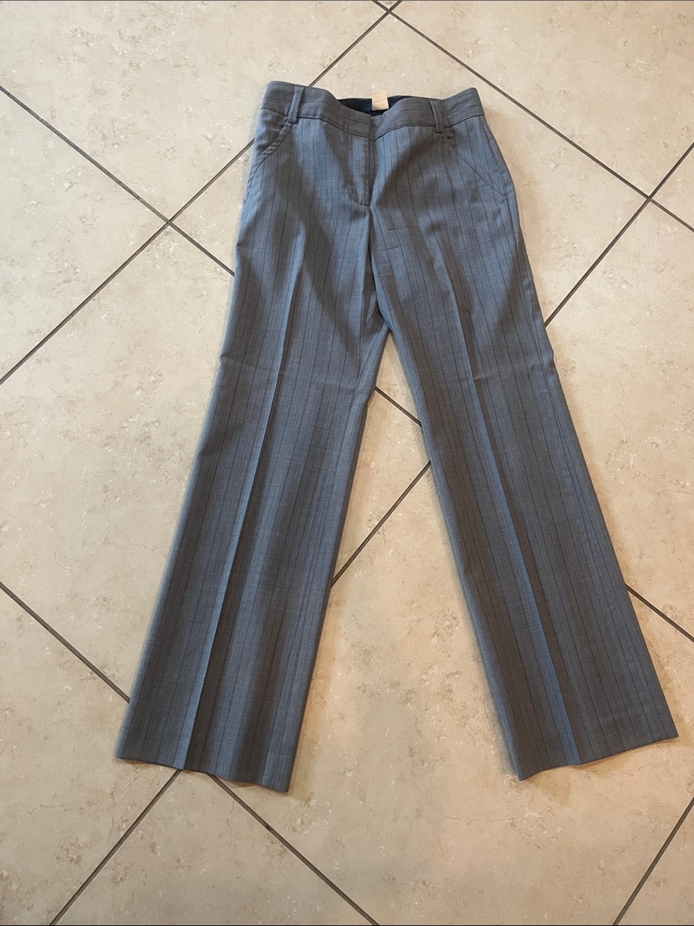 J. Crew Wide Leg Pinstripe Pants in Gray with Blue Stripes